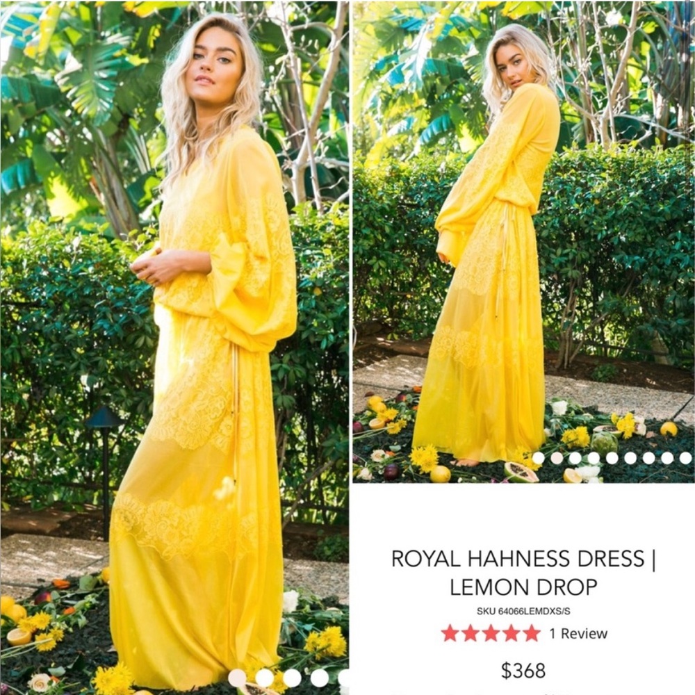 NWT Free People HAH Royal HAHness Maxi Dress Lemon Drop XS S Women's Lace